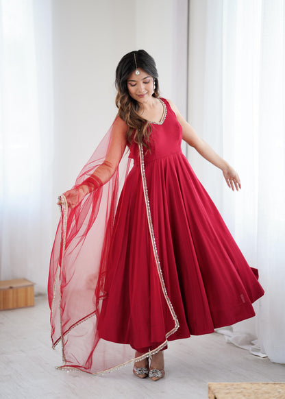 Roman Silk Chanderi Anarkali Set