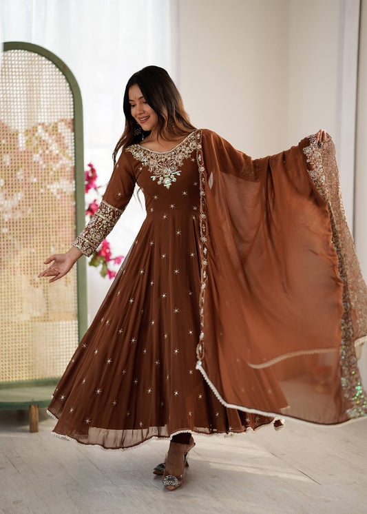 Elegant Embroidered Rainbow Sequence Designer Anarkali 3-Piece Set