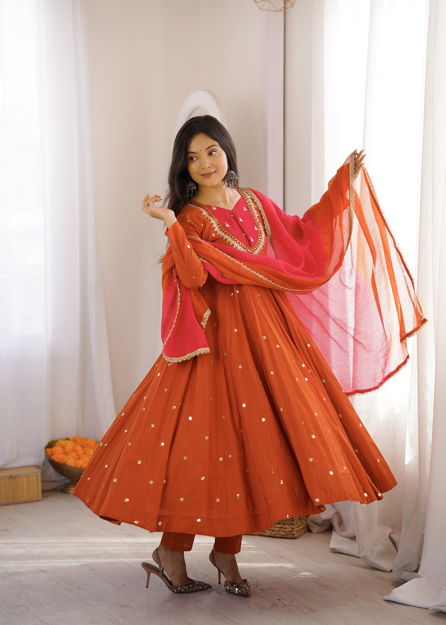 Shine & Twirl Anarkali Set – Mirror Work Designer Look