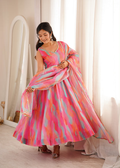 Golden Grace Gown Set – Mirror Lace Ethnic Wear