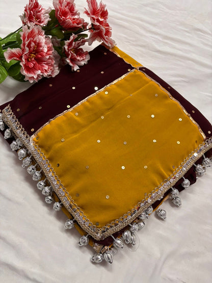 Maroon-Yellow Color Dual Combination Saree