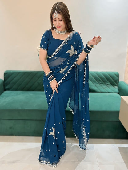 Bridal Georgette Saree with Sparkle Embellishment