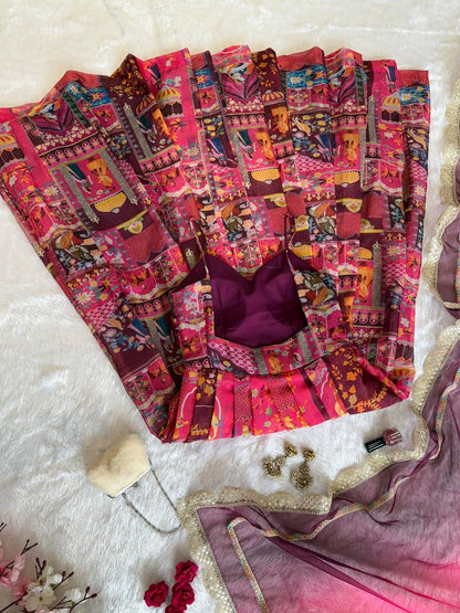 Gulnaar Digital Print Flared Anarkali Set