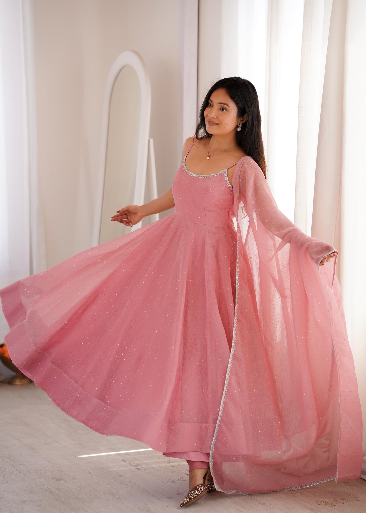 Siroski Shine Anarkali – Crunchy Silk Designer Set