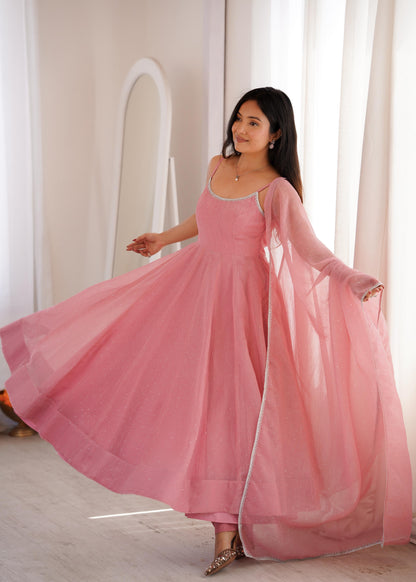 Siroski Shine Anarkali – Crunchy Silk Designer Set