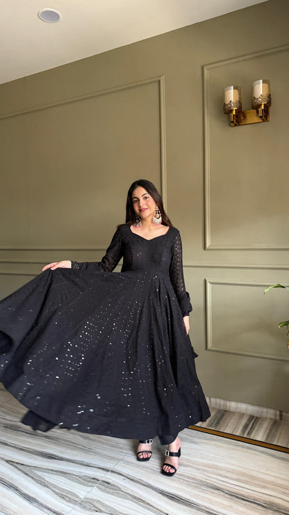 Black Lucknowi Anarkali Set