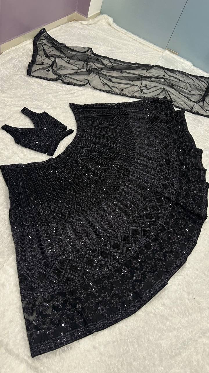 Midnight Royale Net Lehenga Set