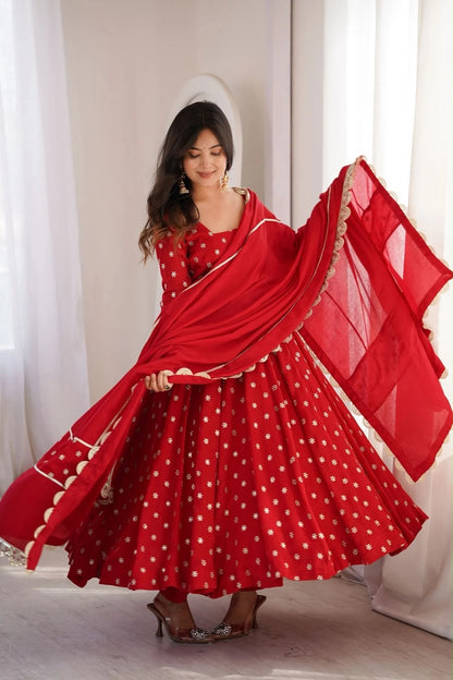 Rakhi Royal Anarkali – 6 Meter Flair Chinon Silk Set