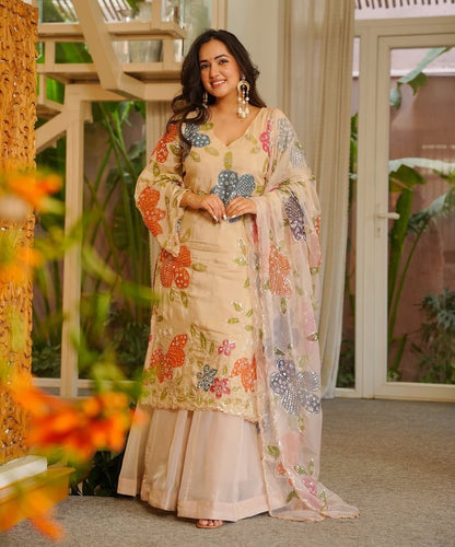 Brush Print Plazzo Set – Organza Silk Designer Outfit