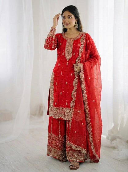 Premium Fndy Silk Sequence Work Kurta Palazzo Set