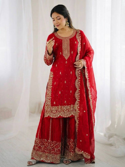 Premium Fndy Silk Sequence Work Kurta Palazzo Set