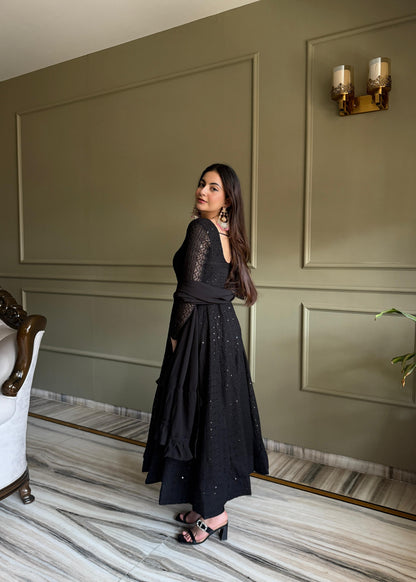 Black Lucknowi Anarkali Set