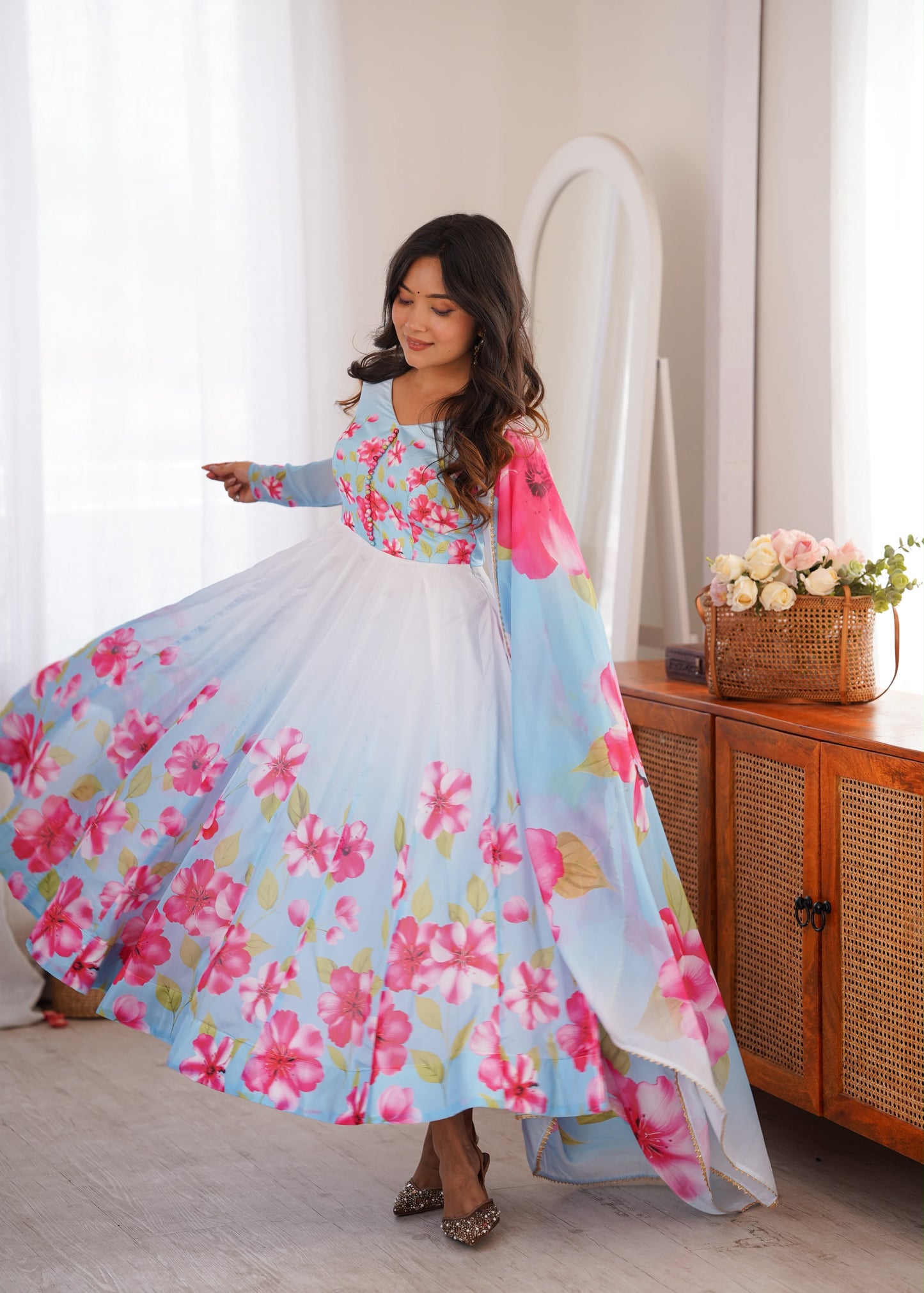 Floral Organza Anarkali Set – 4 Meter Flair Designer Wear