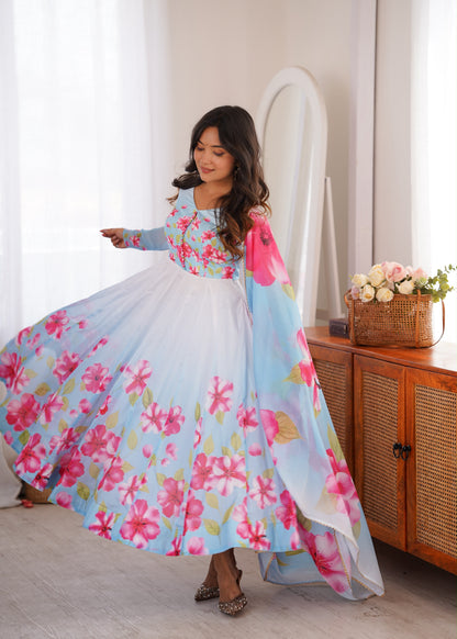 Floral Organza Anarkali Set – 4 Meter Flair Designer Wear