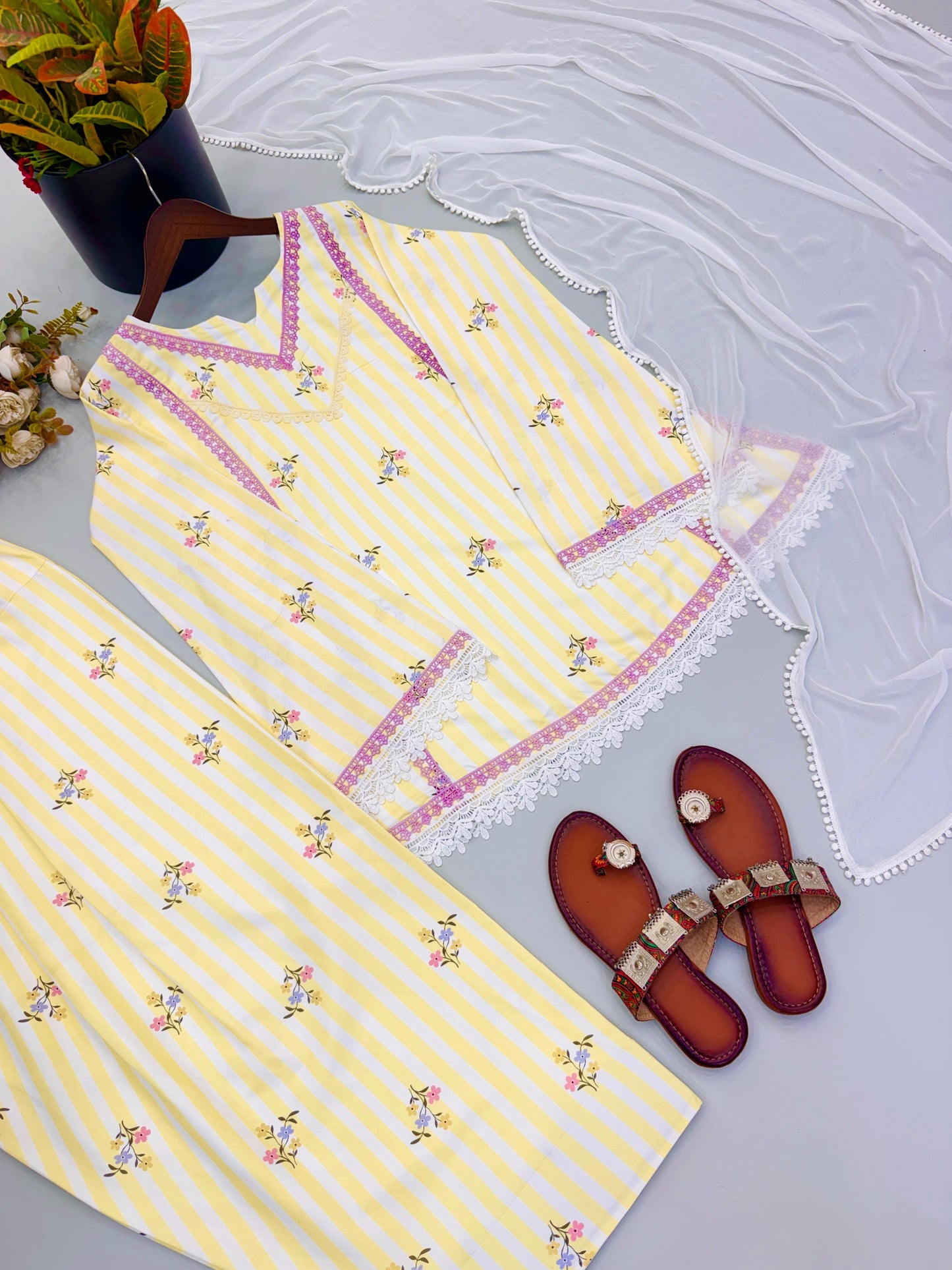 Elegant Cotton Farshi Set – Cambric Embroidered Designer Wear
