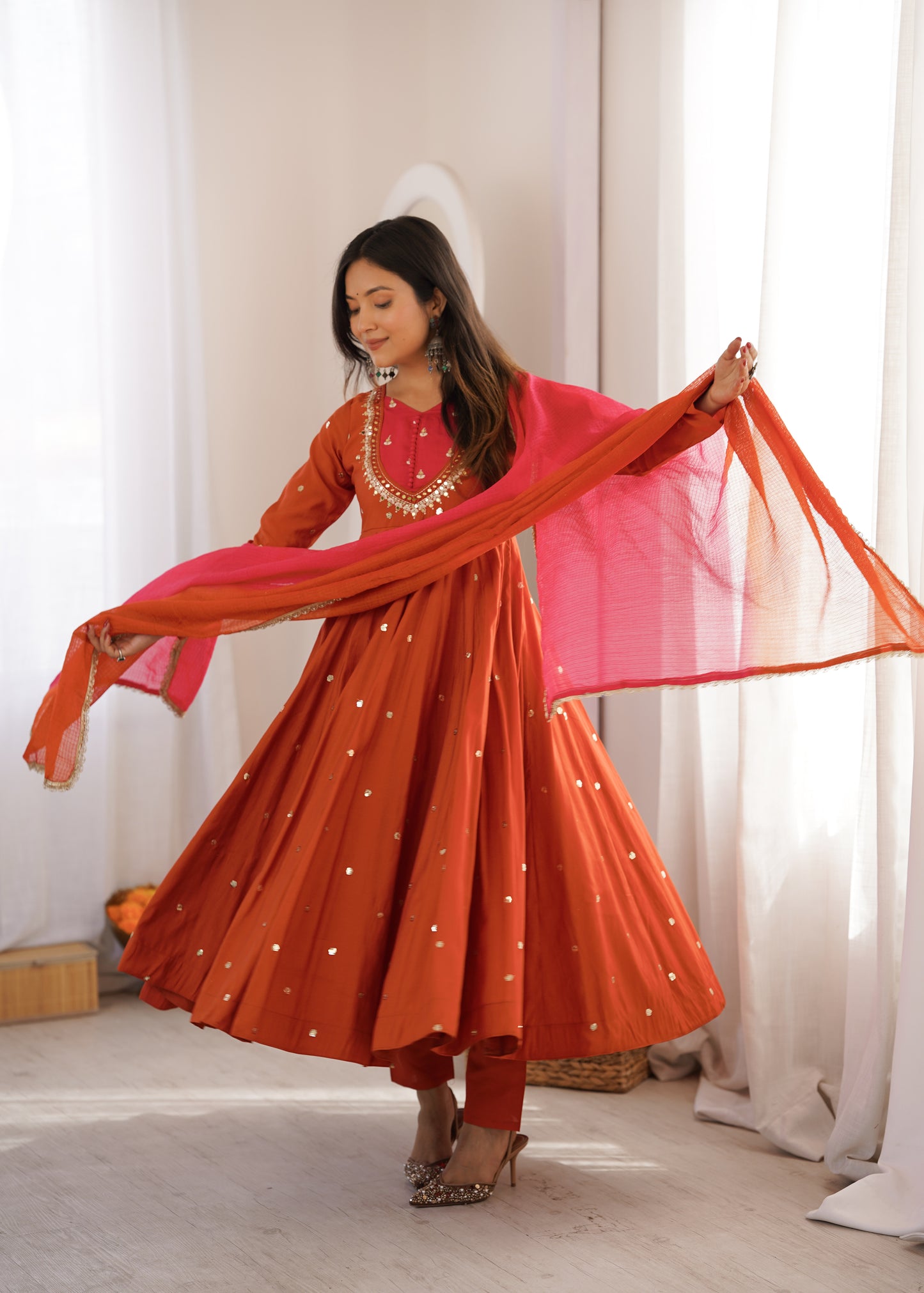 Shine & Twirl Anarkali Set – Mirror Work Designer Look