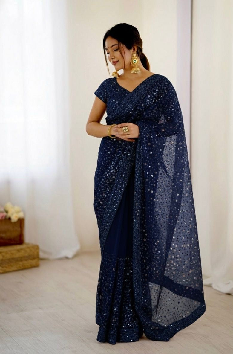 Glitter Net Sequins & Dori Work Saree