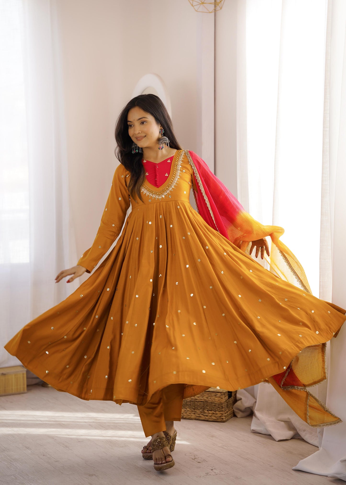 Shine & Twirl Anarkali Set – Mirror Work Designer Look
