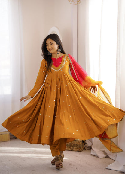 Shine & Twirl Anarkali Set – Mirror Work Designer Look