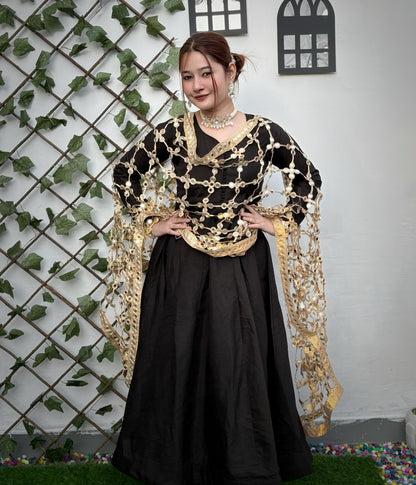 Premium Real Mirror Dupatta Anarkali Set