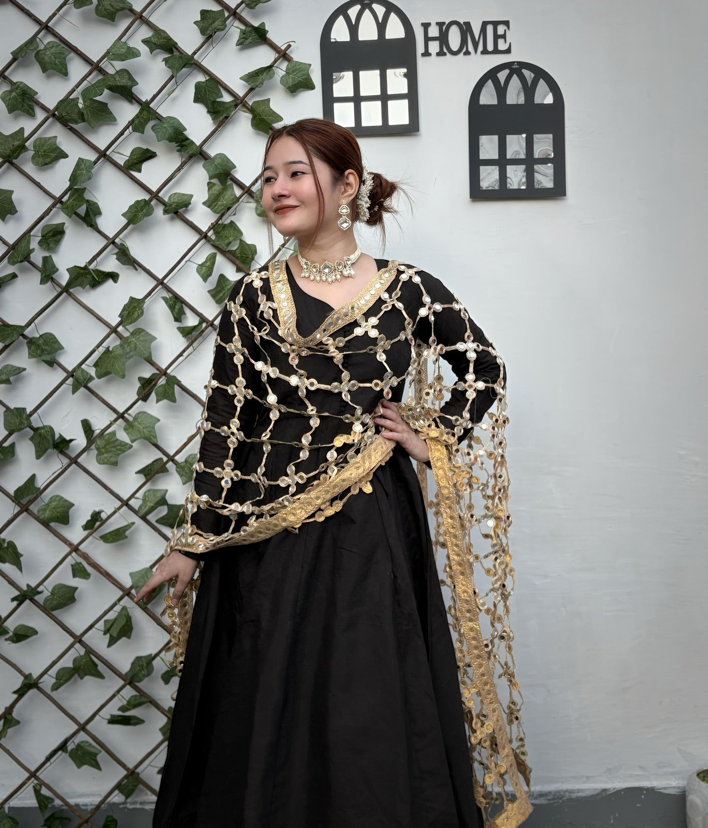 Premium Real Mirror Dupatta Anarkali Set