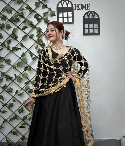 Premium Real Mirror Dupatta Anarkali Set