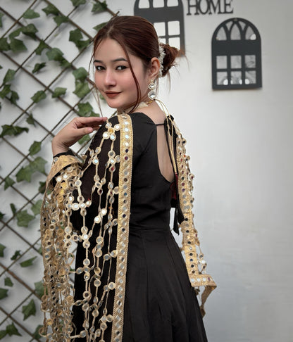 Premium Real Mirror Dupatta Anarkali Set