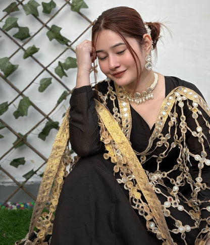 Premium Real Mirror Dupatta Anarkali Set