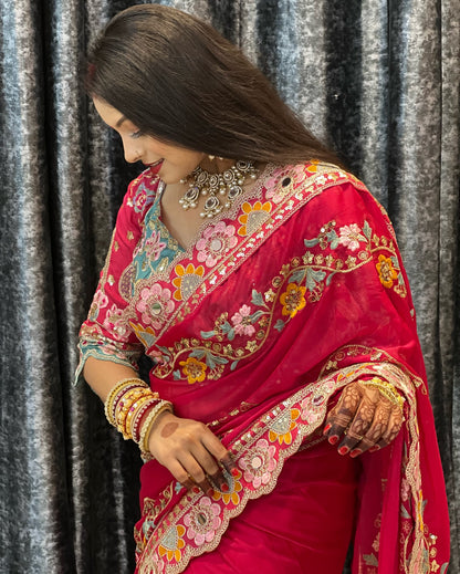 Soft Rangoli Silk Saree With Stitched Blouse